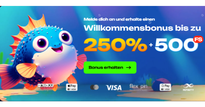 Fugu Casino Startseite mit Willkommensbonus-Übersicht 2026